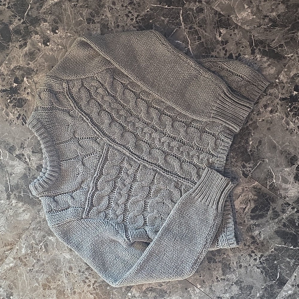 Lumiere Gray Cable Knit Turtleneck Sweater